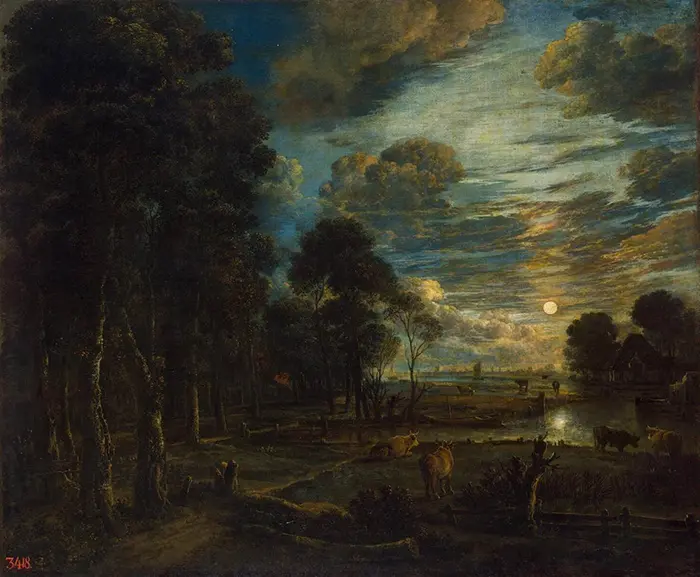 Aert van der Neer, Paysage nocturne avec une rivière, vers 1700