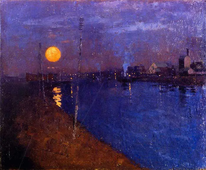 George Henry, Paysage fluvial au clair de lune, 1887
