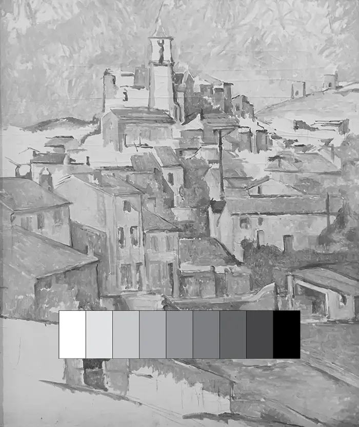 Paul Cézanne, Gardanne, 1885-92 (Niveaux de gris, Notan, JPG) Paul Cézanne, Gardanne, 1885-92 (Niveaux de gris, Notan, JPG)