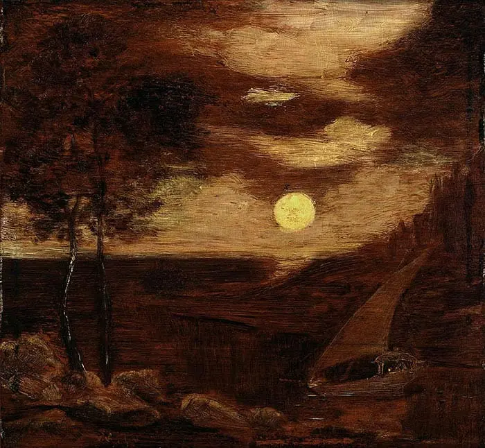 Albert Pinkham Ryder, Le bateau des amoureux, vers 1881 Albert Pinkham Ryder, Le bateau des amoureux, vers 1881