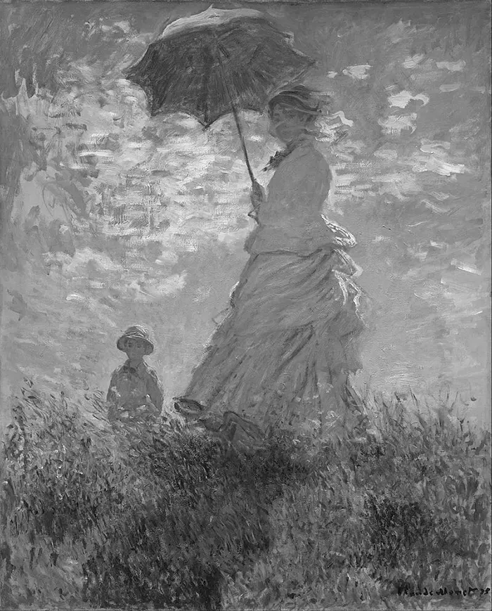 Claude Monet, Femme à l'ombrelle, 1875 (Niveaux de gris)