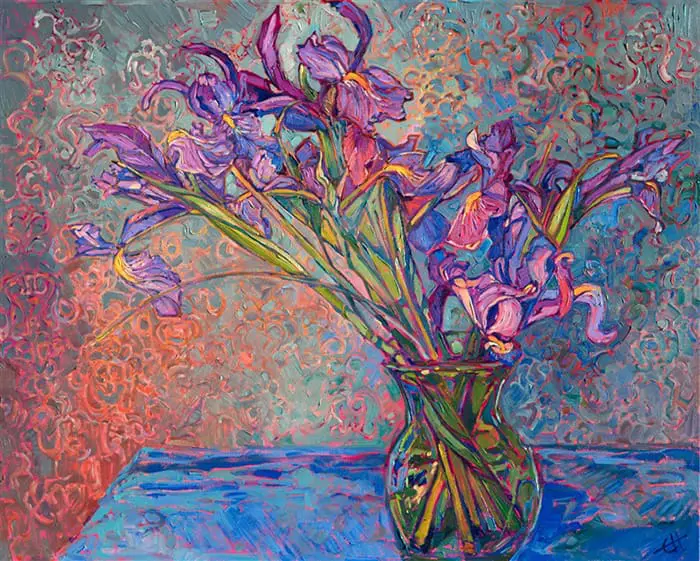 Erin Hanson, Iris dans un vase, 2019