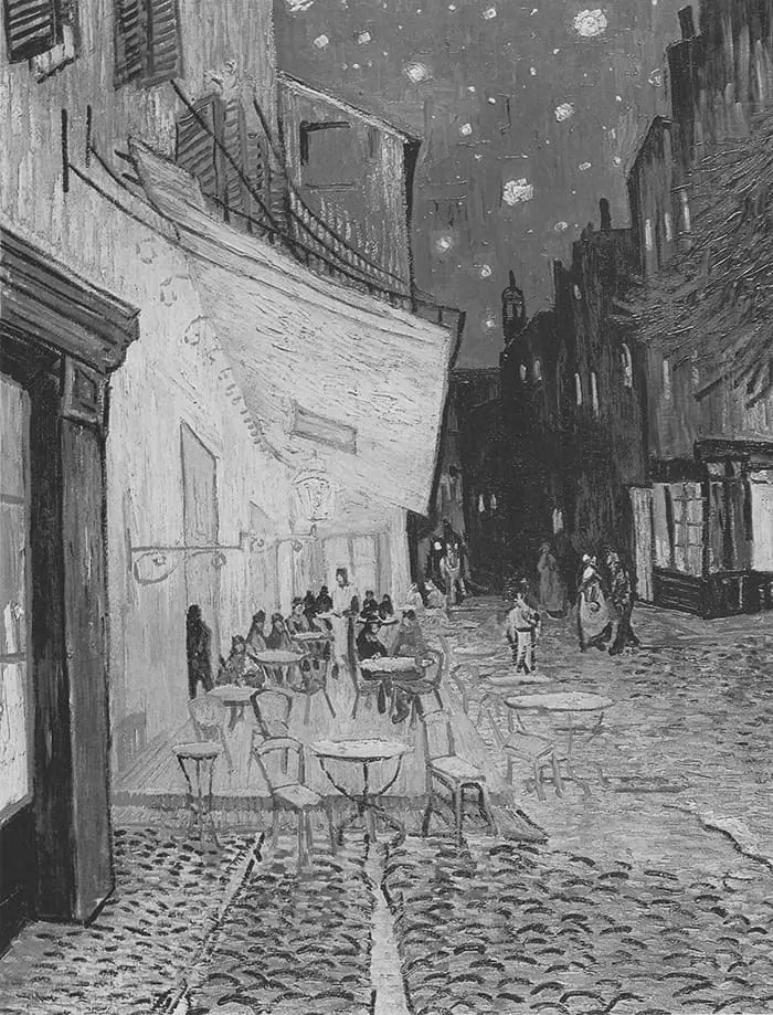 Vincent Van Gogh, Café Terrace at Night, 1888 (Niveaux de gris)