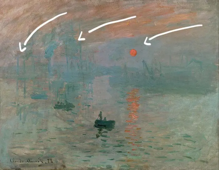 Claude Monet, Impression, lever de soleil, 1872 - Mouvement dans le ciel