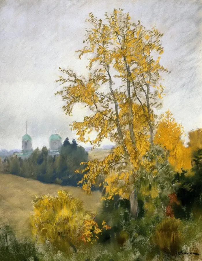Isaac Levitan, Paysage d'automne avec église, 1890