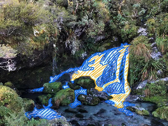 Nouvelle-Zélande, Routeburn Track - Ombre et lumière dans l'eau