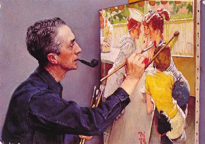 Norman Rockwell, Portrait de Norman Rockwell peignant le Soda Jerk, 1953 Norman Rockwell, Portrait de Norman Rockwell peignant le Soda Jerk, 1953