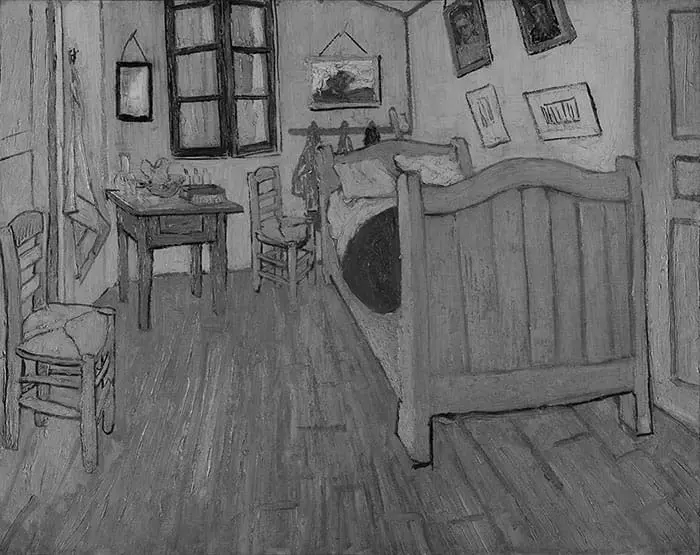 Vincent van Gogh, Chambre à Arles (première version), 1888 (niveaux de gris)