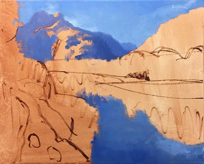 Tutoriel de peinture - Rivière néo-zélandaise - Progress Shot Sky, Water