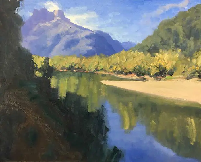 Tutoriel de peinture - Rivière néo-zélandaise - Progress Shot