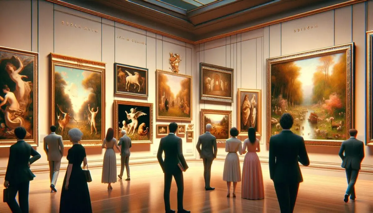 Peintres O célèbres exposent leurs œuvres dans une galerie d'art élégante.