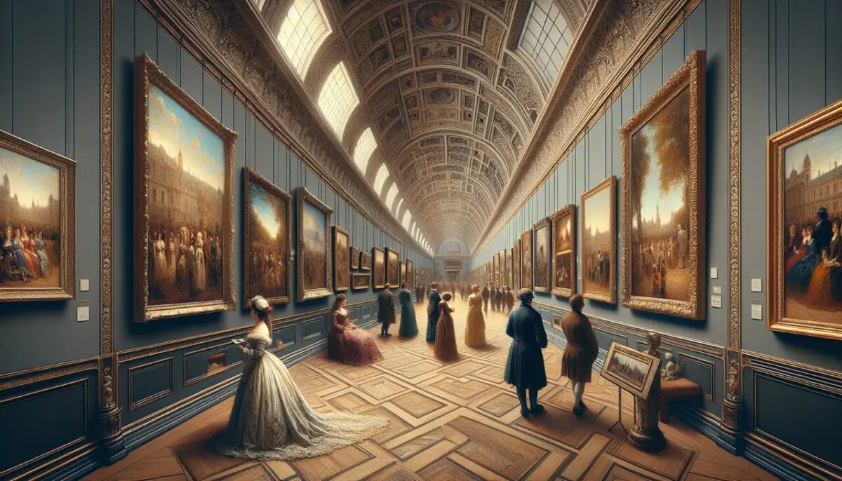 Peintre en R - Galerie d'art avec tableaux de Raffaëlli, Rousseau et Robert, invités costumés.