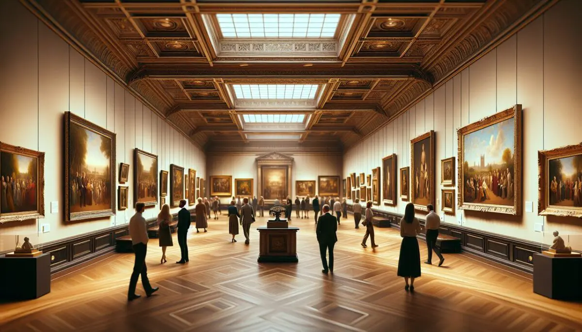 Peinture d'artistes en T dans galerie d'art avec éclairage naturel.