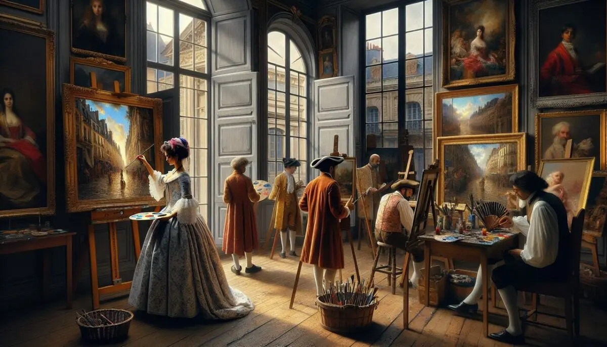 Peintre en V travaillant dans un atelier historique à Paris.