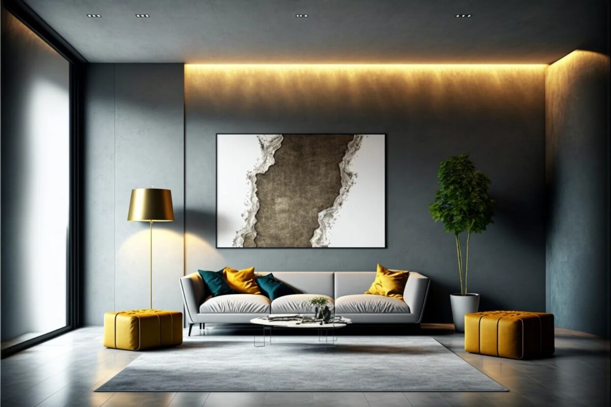 Applique LED éclairant un tableau accroché au mur dans un salon