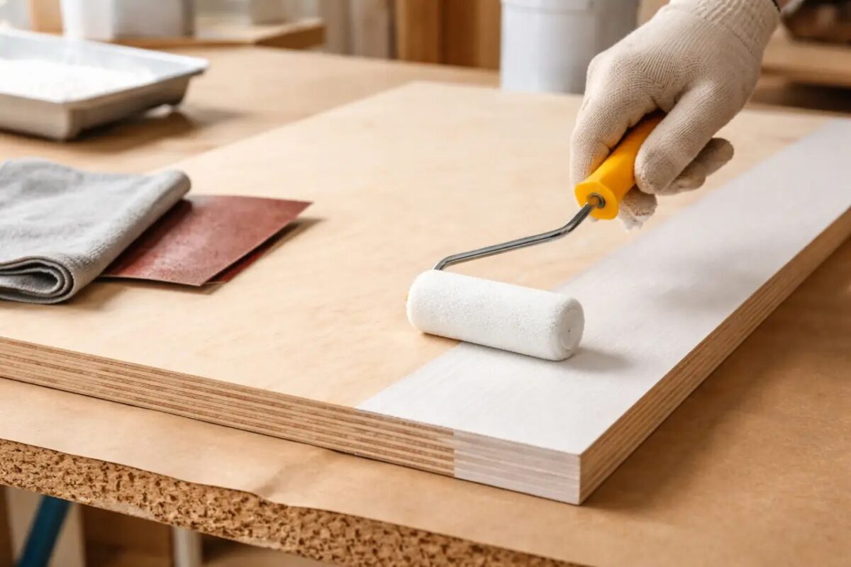 Application de peinture acrylique sur une surface en bois préparée