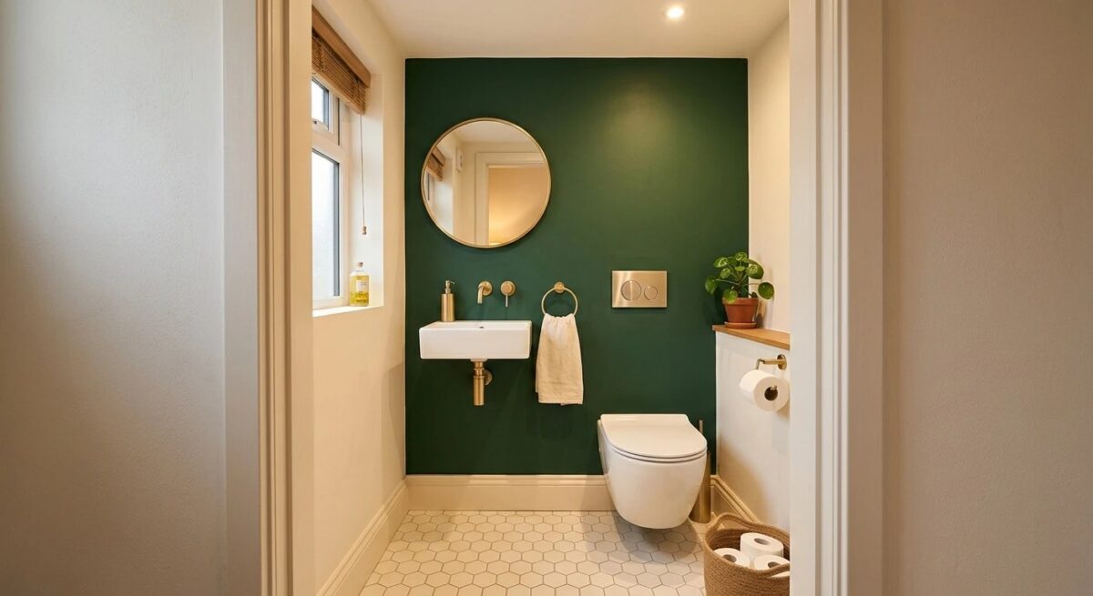 Toilettes décorées avec des murs peints dans deux couleurs harmonieuses