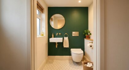 Toilettes décorées avec des murs peints dans deux couleurs harmonieuses